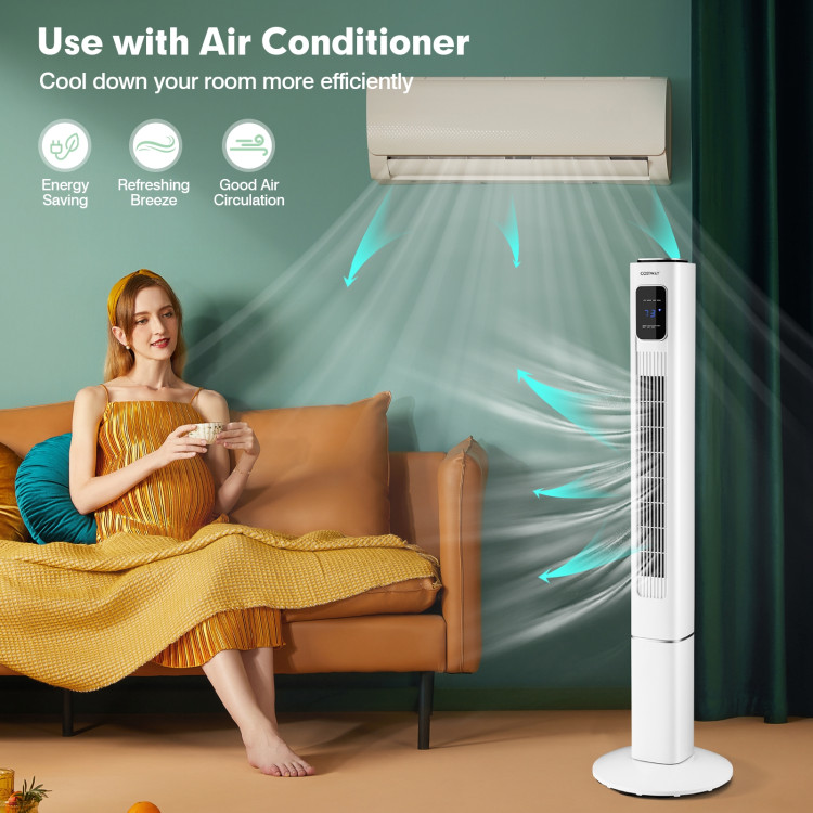 Portable 48 Inch Oscillating Standing Bladeless Tower Fans with 3 Speeds Remote Control-WhiteCostway Gallery View 10 of 11