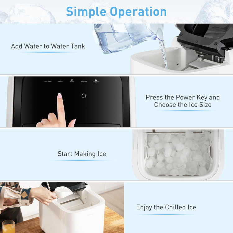 Portable Self-Clean Countertop Ice Maker with Ice Basket and Scoop-WhiteCostway Gallery View 11 of 11