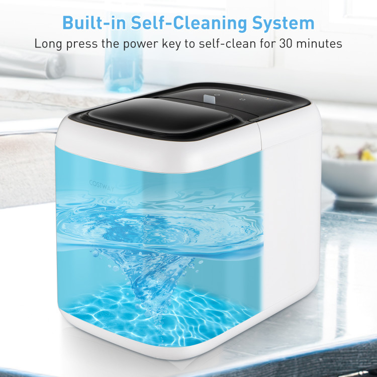 Portable Self-Clean Countertop Ice Maker with Ice Basket and Scoop-WhiteCostway Gallery View 9 of 11