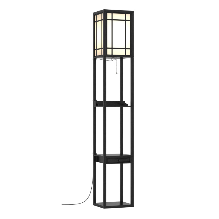 Modern Floor Lamp with Shelves and DrawerCostway Gallery View 1 of 11