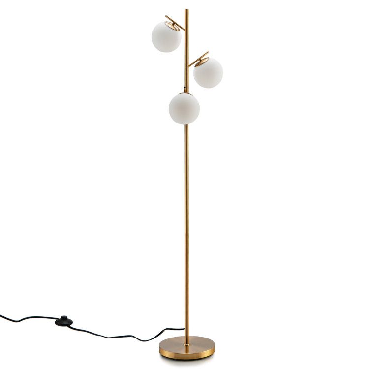 3-Globe Floor Lamp with Foot Switch and Bulb Bases-GoldenCostway Gallery View 9 of 12