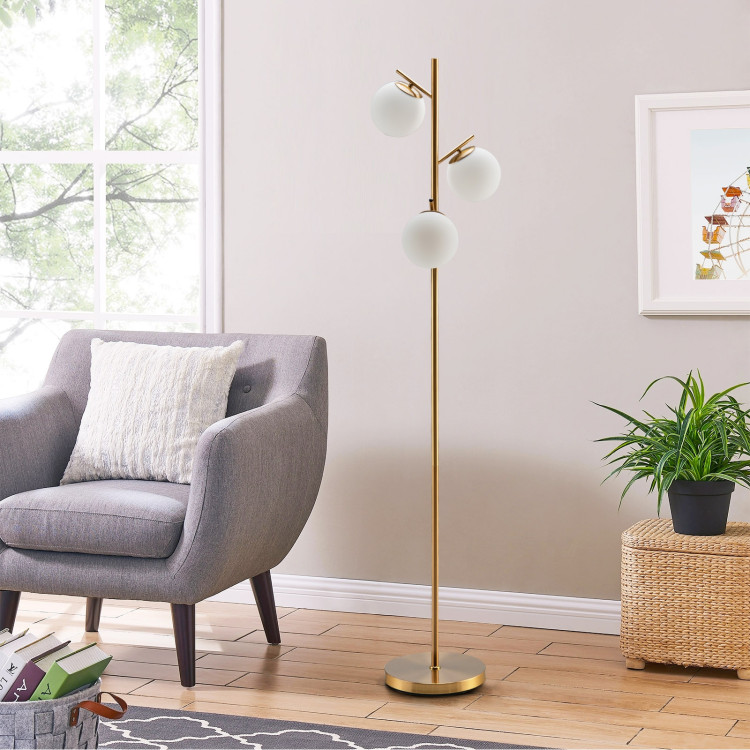 3-Globe Floor Lamp with Foot Switch and Bulb Bases-GoldenCostway Gallery View 8 of 12