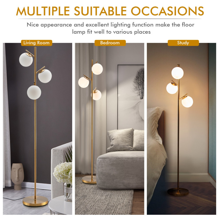 3-Globe Floor Lamp with Foot Switch and Bulb Bases-GoldenCostway Gallery View 11 of 12