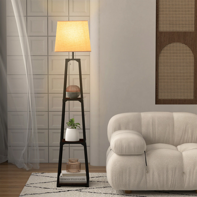 Shelf Floor Lamp with Storage Shelves and Linen LampshadeCostway Gallery View 6 of 10