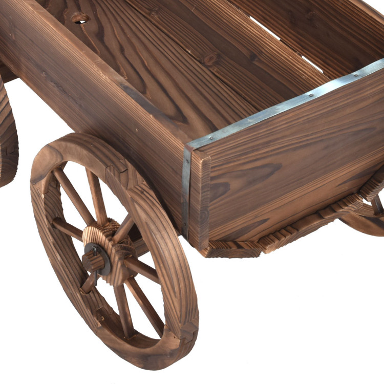 Wood Wagon Planter Pot Stand with WheelsCostway Gallery View 8 of 12
