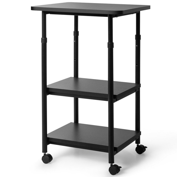3-tier Adjustable Printer Stand with 360° Swivel Casters-BlackCostway Gallery View 11 of 12