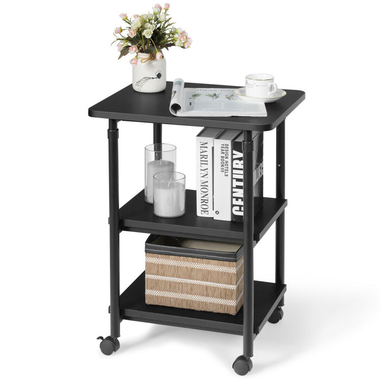 3-tier Adjustable Printer Stand with 360° Swivel Casters-BlackCostway Gallery View 9 of 12
