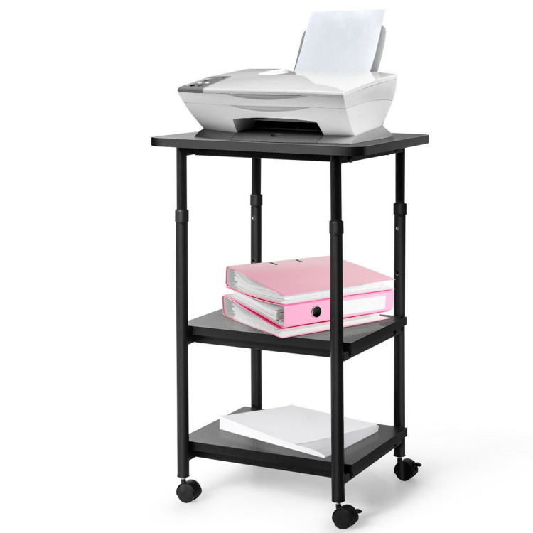 3-tier Adjustable Printer Stand with 360° Swivel Casters-BlackCostway Gallery View 10 of 12
