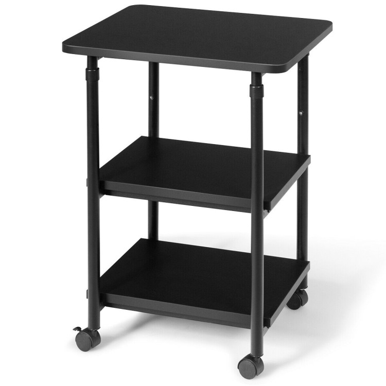 3-tier Adjustable Printer Stand with 360° Swivel Casters-BlackCostway Gallery View 4 of 12