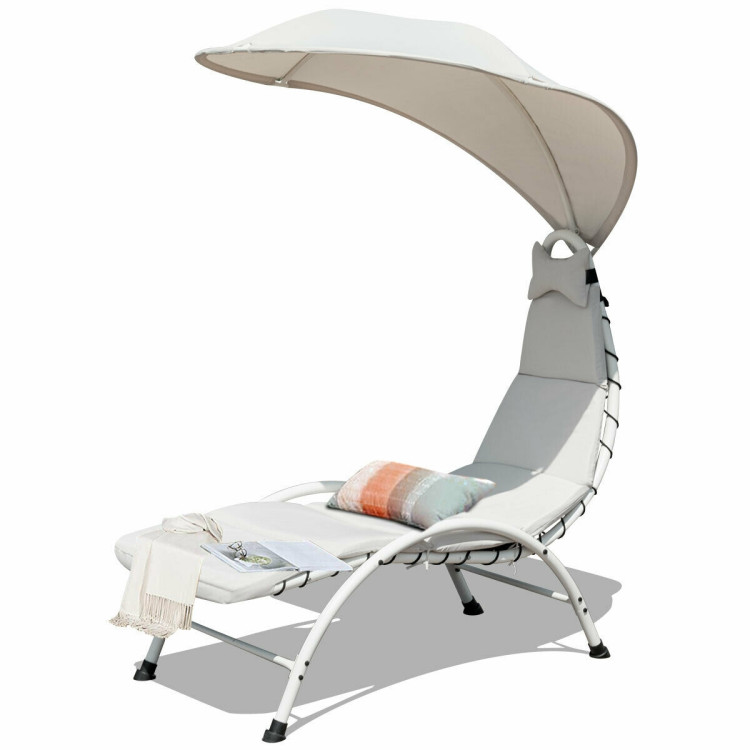Patio Hanging Swing Hammock Chaise Lounger Chair with Canopy-BeigeCostway Gallery View 3 of 12