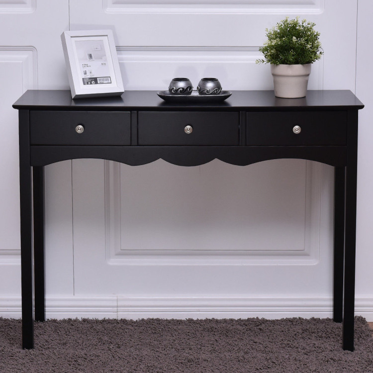 Hall table Side Table w/ 3 Drawers-BlackCostway Gallery View 11 of 17