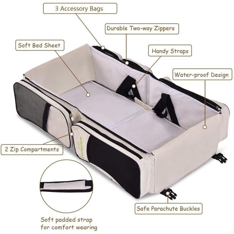 3 in 1 Portable Infant Bassinet Diaper Bag BeigeCostway Gallery View 8 of 11