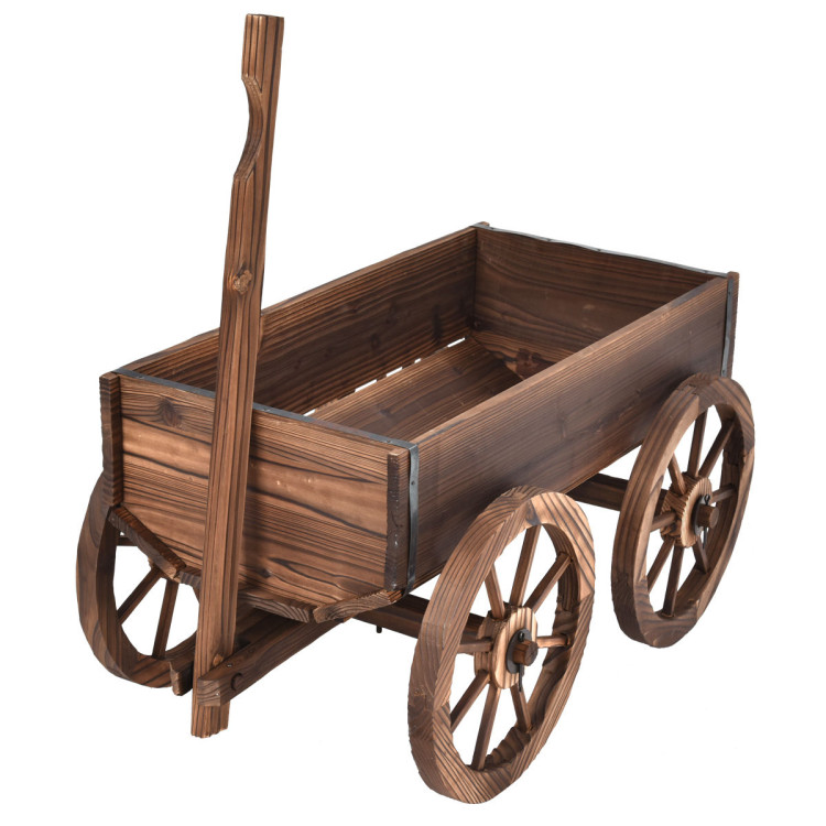 Wood Wagon Planter Pot Stand with WheelsCostway Gallery View 3 of 12