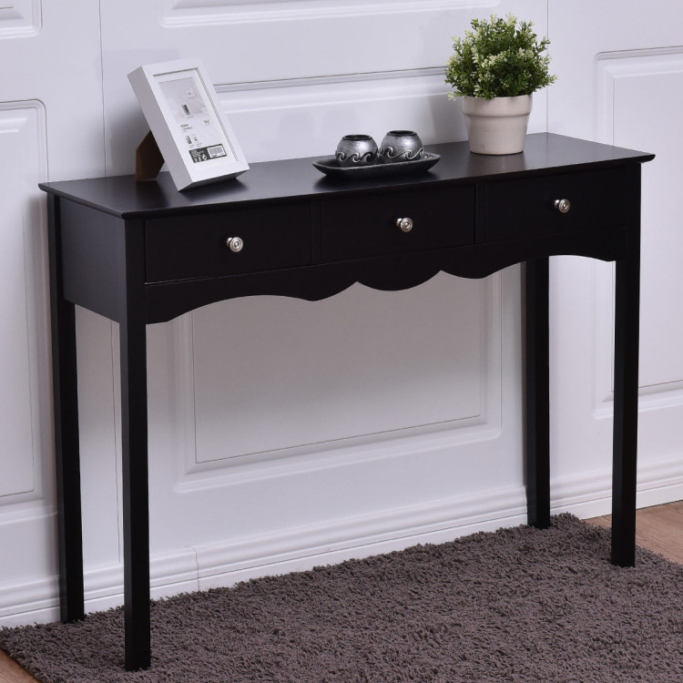Hall table Side Table w/ 3 Drawers-BlackCostway Gallery View 2 of 17