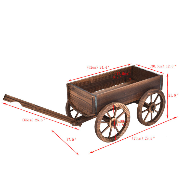 Wood Wagon Planter Pot Stand with WheelsCostway Gallery View 7 of 12