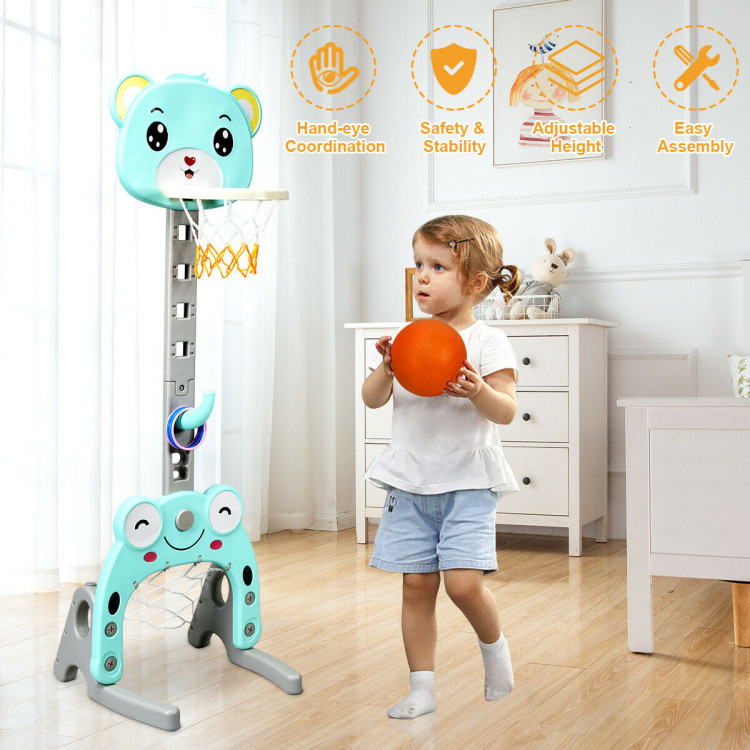 Adjustable Kids 3-in-1 Basketball Hoop Set Stand with BallsCostway Gallery View 6 of 12