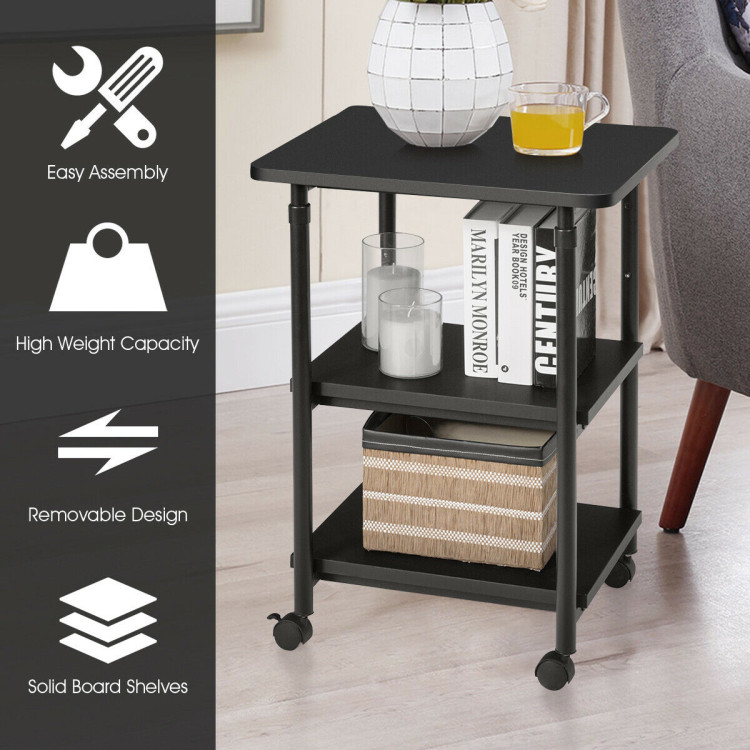 3-tier Adjustable Printer Stand with 360° Swivel Casters-BlackCostway Gallery View 3 of 12