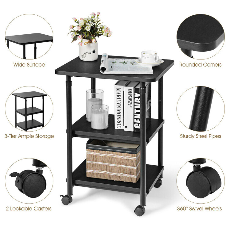 3-tier Adjustable Printer Stand with 360° Swivel Casters-BlackCostway Gallery View 6 of 12