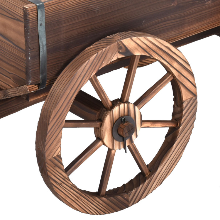 Wood Wagon Planter Pot Stand with WheelsCostway Gallery View 11 of 12