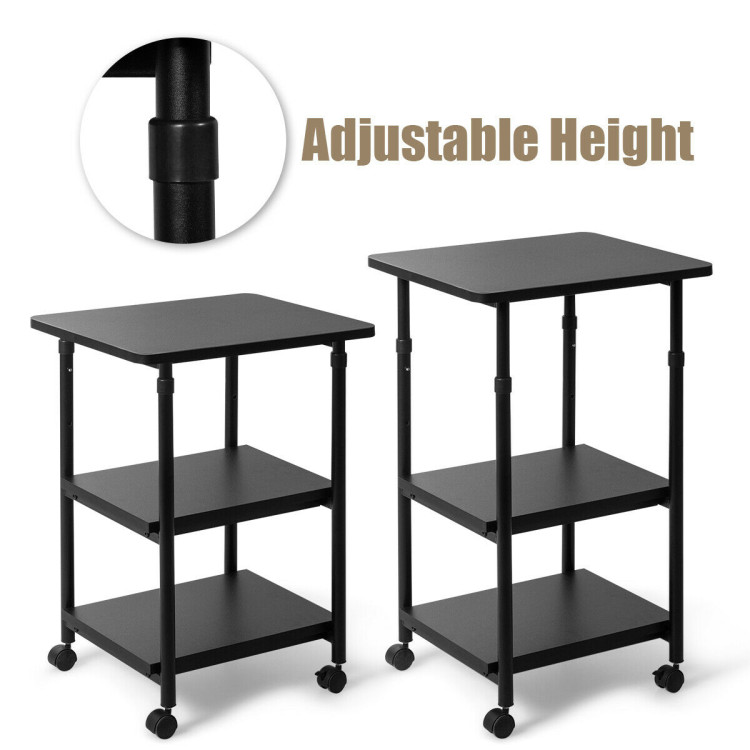 3-tier Adjustable Printer Stand with 360° Swivel Casters-BlackCostway Gallery View 12 of 12