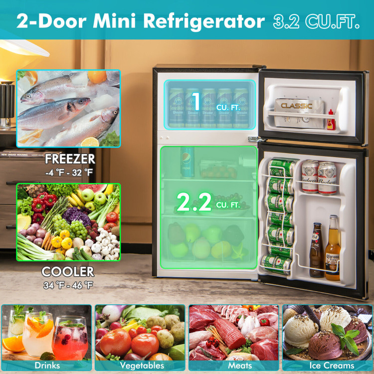 3.2 Cu. Ft Compact Mini Fridge with 5 Temperature SettingsCostway Gallery View 2 of 10