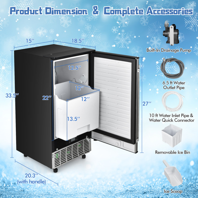 115V Free-Standing Undercounter Built-In Ice Maker with Self-Cleaning  Function