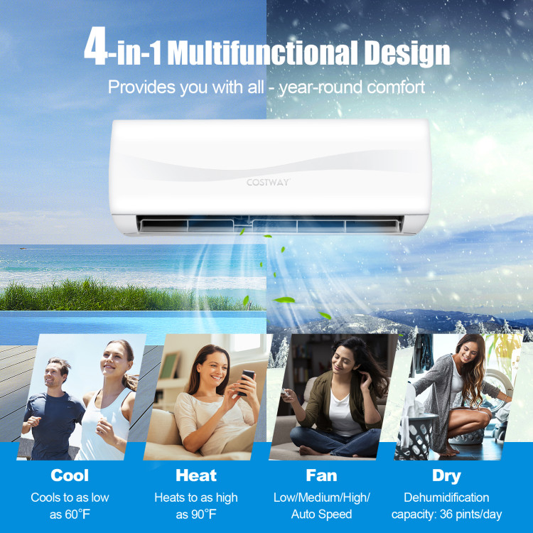 12000BTU 208-230V Ductless Mini Split Air Conditioner and HeaterCostway Gallery View 8 of 9