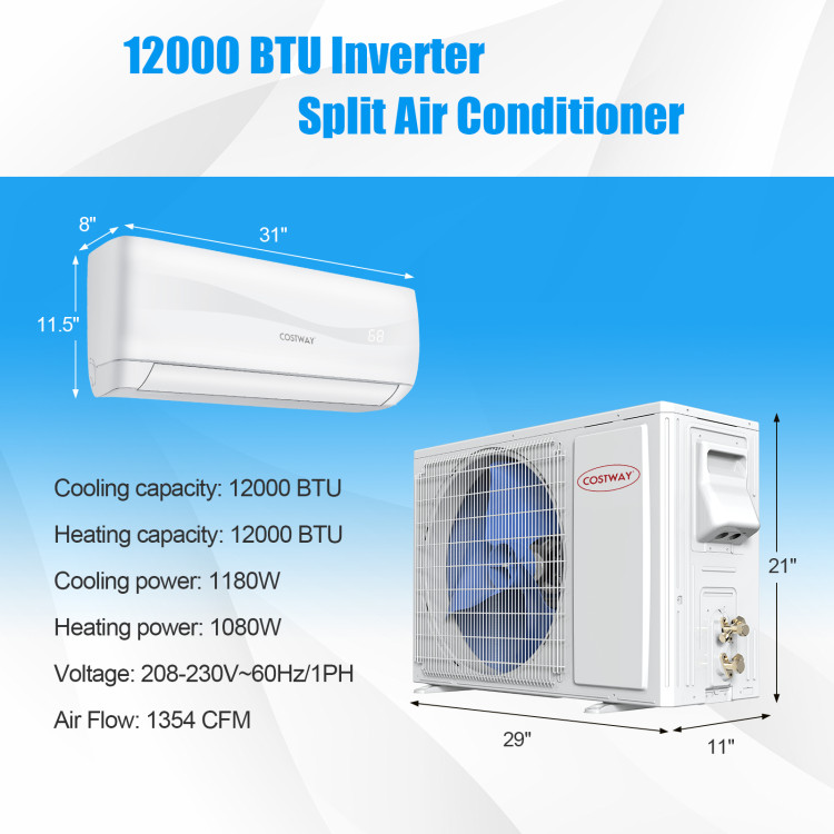 12000BTU 208-230V Ductless Mini Split Air Conditioner and HeaterCostway Gallery View 5 of 9