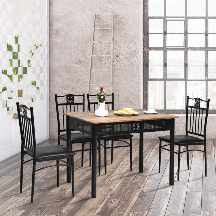 5 Pcs Dining Set Wood Metal Table and 4 Chairs with Cushions-BlackCostway Gallery View 6 of 11