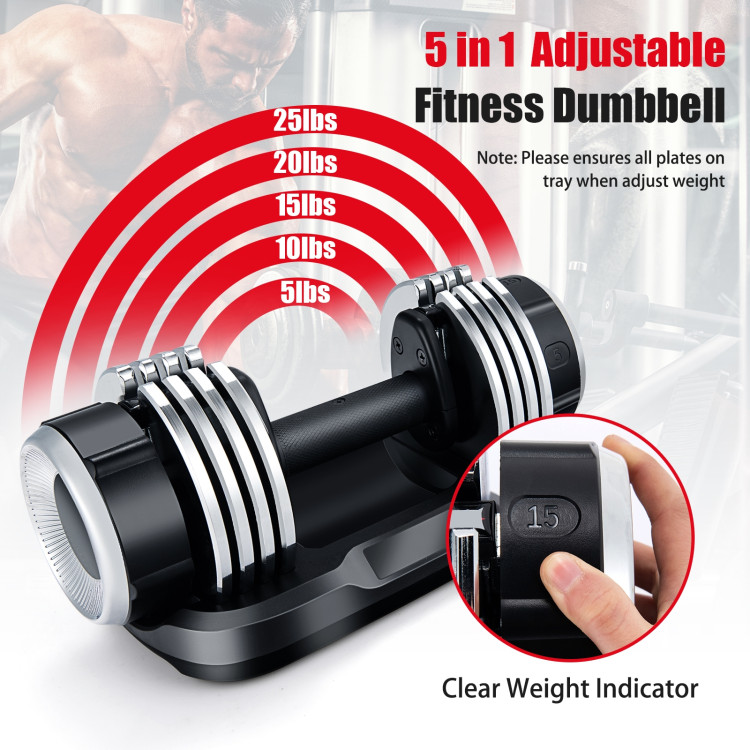 5-in-1 Weight Adjustable Dumbbell with Anti-Slip Fast Adjust Turning HandleCostway Gallery View 5 of 10