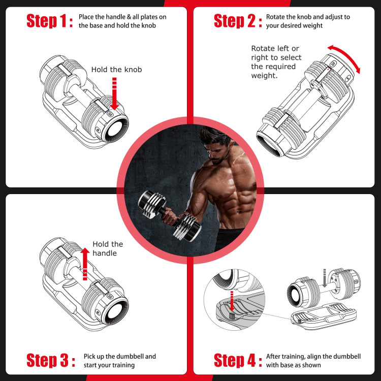 5-in-1 Weight Adjustable Dumbbell with Anti-Slip Fast Adjust Turning HandleCostway Gallery View 10 of 10