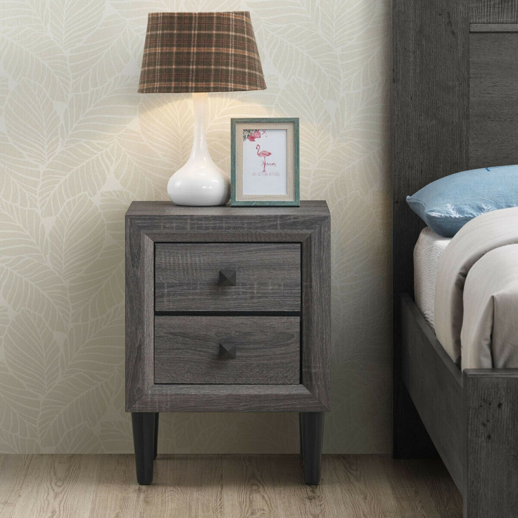 Multipurpose Retro Bedside Nightstand with 2 Drawers Costway Gallery View 8 of 12