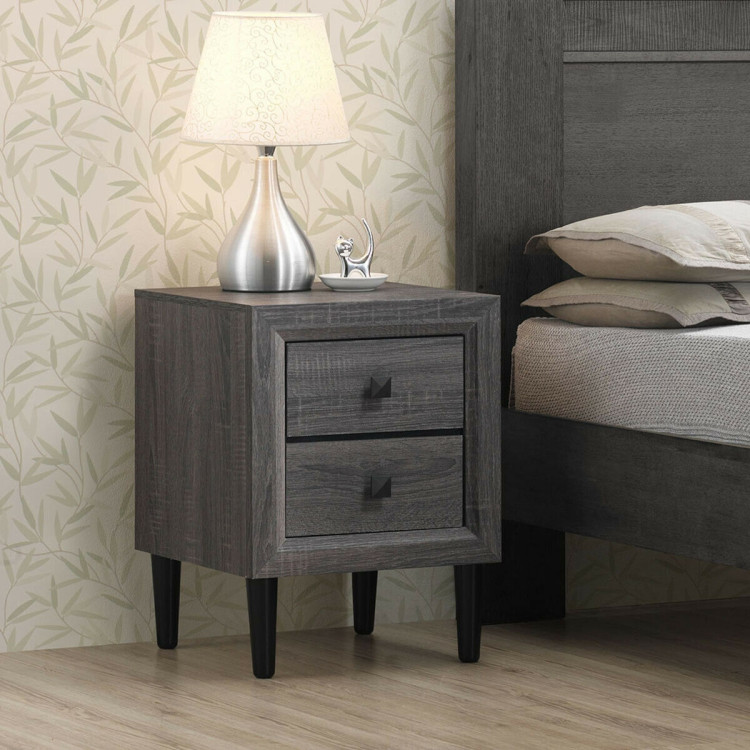 Multipurpose Retro Bedside Nightstand with 2 Drawers Costway Gallery View 1 of 12