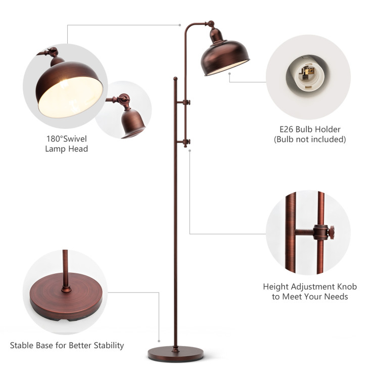 Industrial Floor Standing Pole Lamp with Adjustable Lamp HeadCostway Gallery View 5 of 12