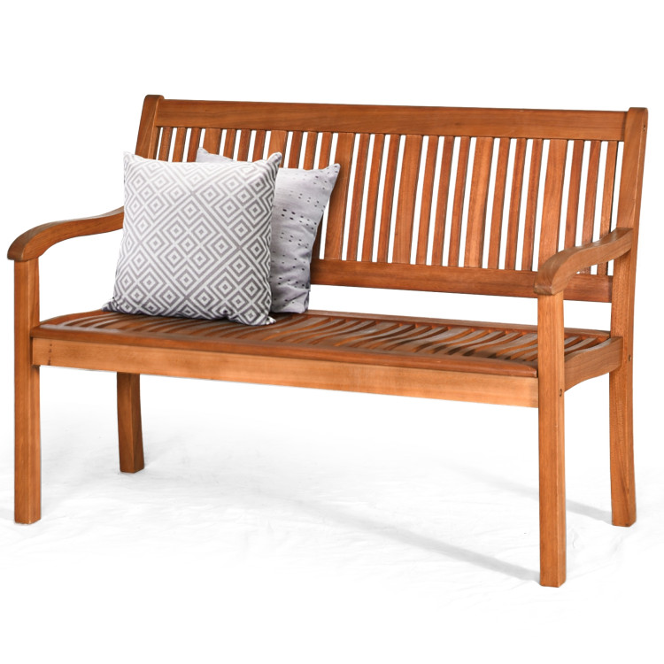 Two Person Solid Wood Garden Bench with Curved Backrest and Wide ArmrestCostway Gallery View 4 of 12