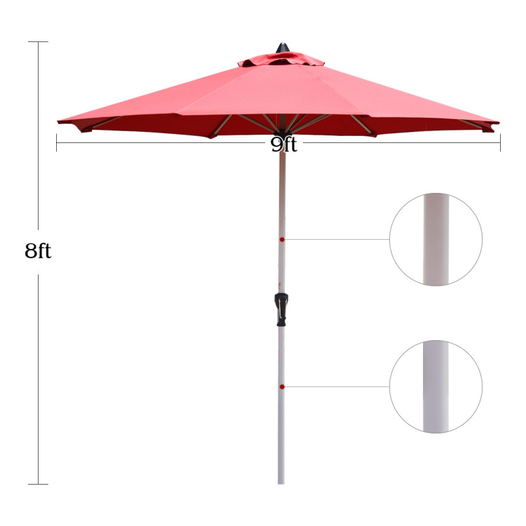 9 Feet Patio Outdoor Market Umbrella with Aluminum Pole without Weight Base-Dark RedCostway Gallery View 4 of 11