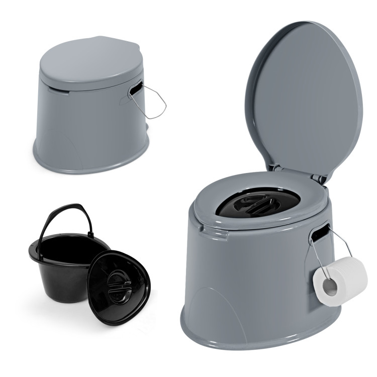 Portable Travel Toilet with Paper Holder for Indoor/OutdoorCostway Gallery View 4 of 14