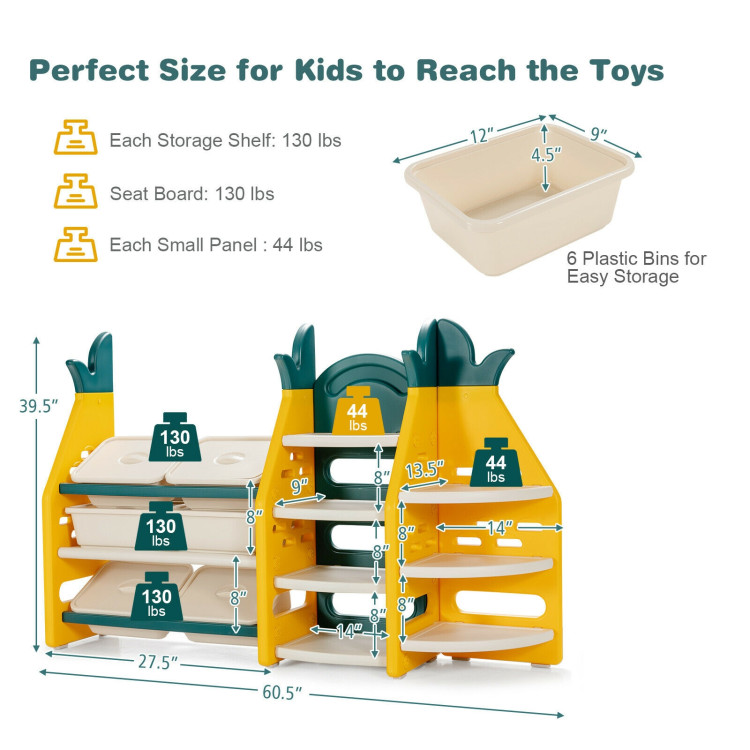 3-in-1 Kids Toy Storage Organizer with Bookshelf Corner RackCostway Gallery View 4 of 9