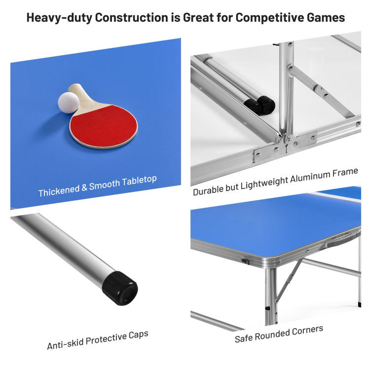 60 Inch Portable Tennis Ping Pong Folding Table with Accessories-BlueCostway Gallery View 5 of 12