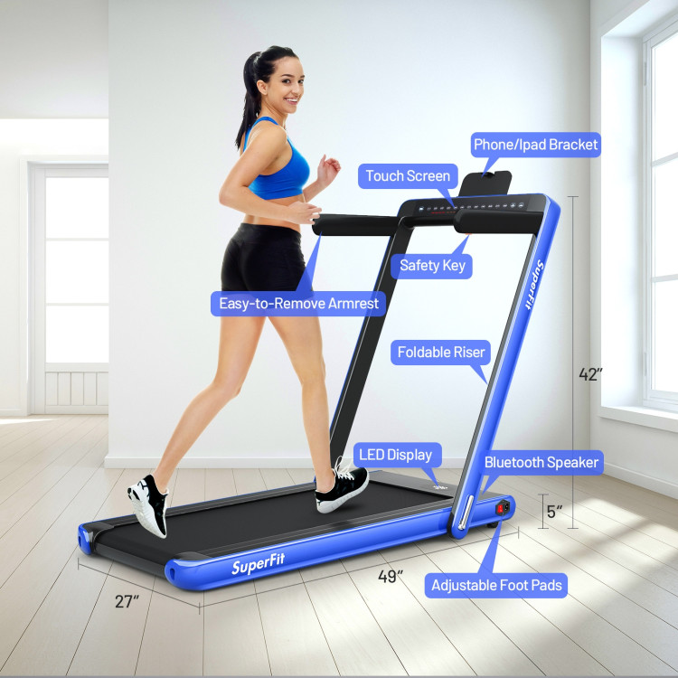 2-in-1 Electric Motorized Health and Fitness Folding Treadmill with Dual Display-BlueCostway Gallery View 5 of 11