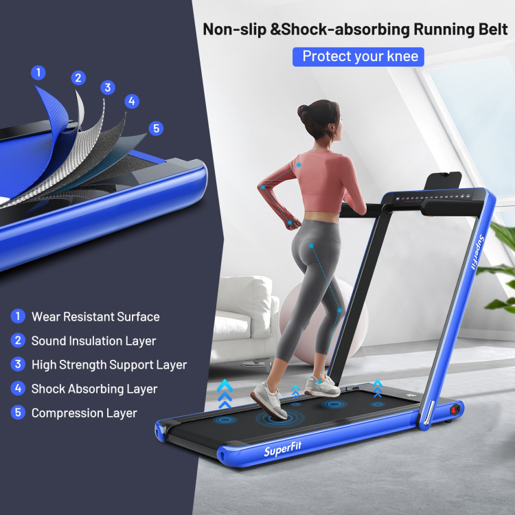 2-in-1 Electric Motorized Health and Fitness Folding Treadmill with Dual Display-BlueCostway Gallery View 10 of 11