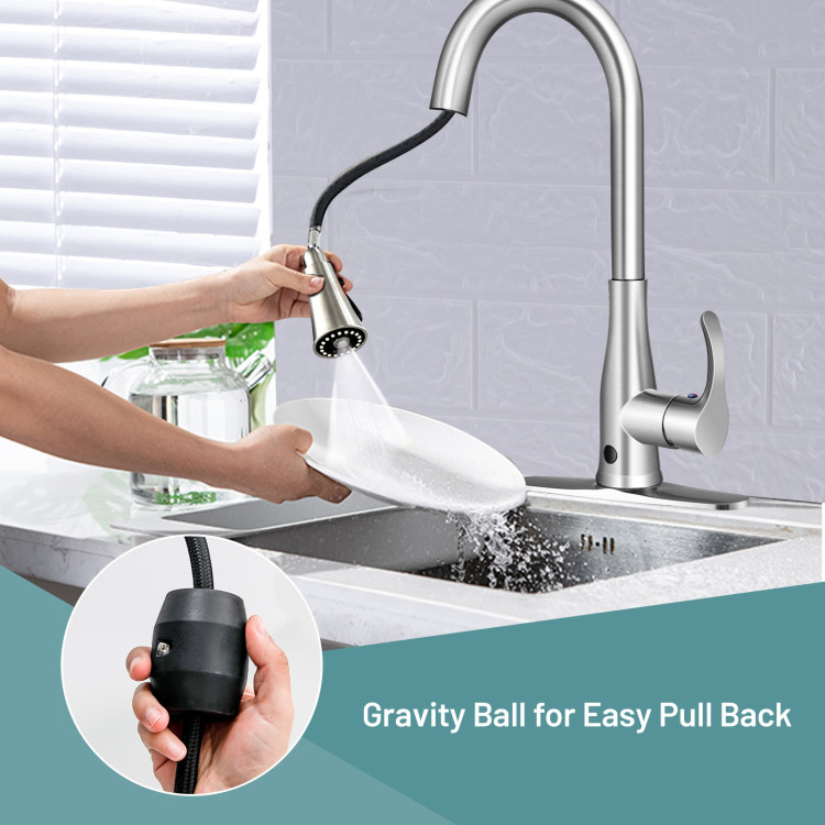 Touchless Kitchen Faucet with 360° Swivel Single Handle Sensor and 3 Mode SprayerCostway Gallery View 3 of 12