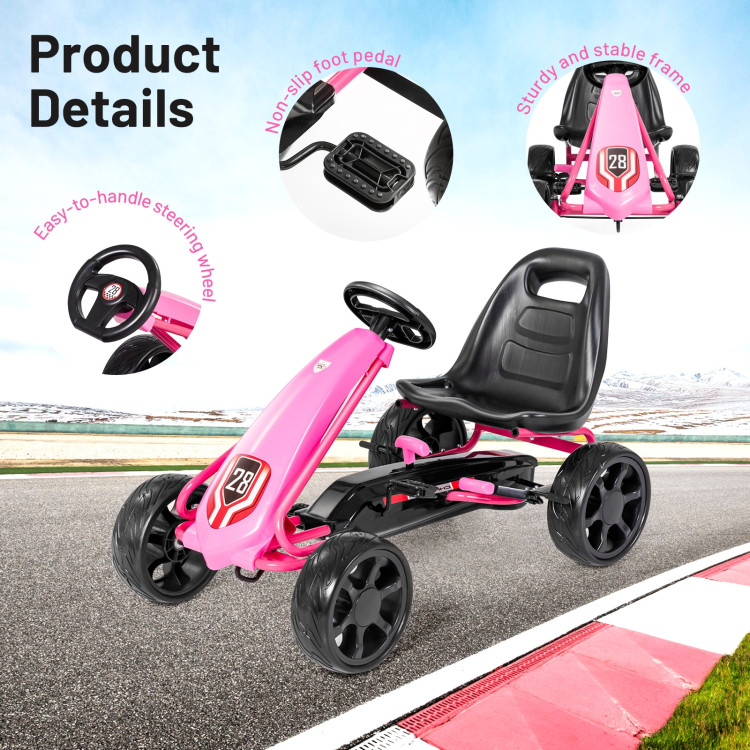  Costzon Kids Go Kart, 4 Wheel Powered Ride On Toy, Kids Pedal  Vehicles Racer Pedal Car with Adjustable Seat, Clutch, Brake, EVA Rubber  Wheels, Pedal Go Kart for Kids Ages 3-8 (