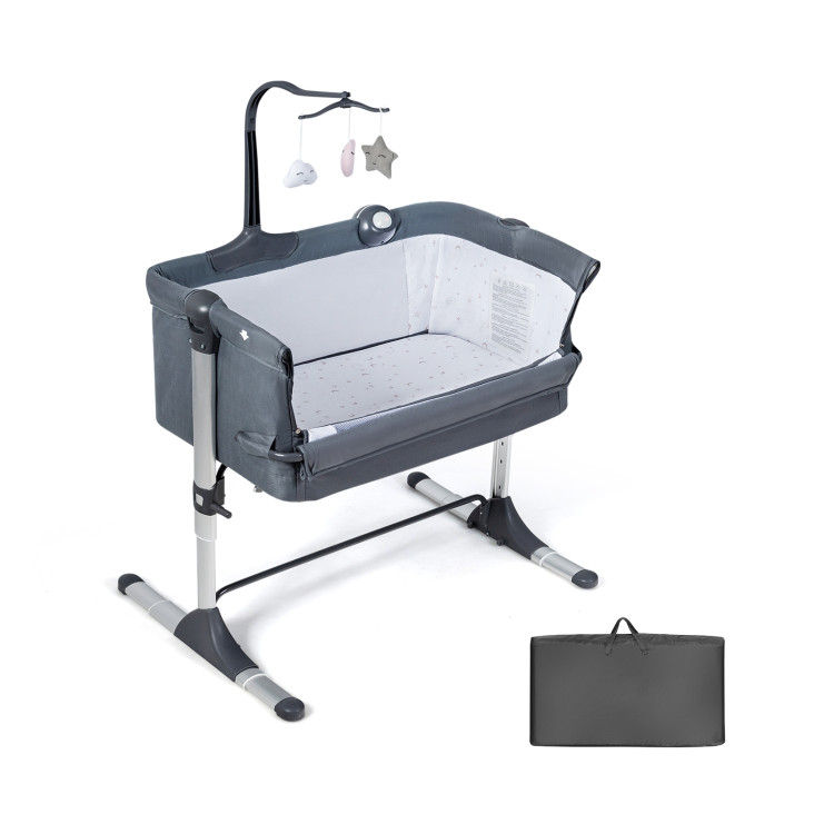 Height Adjustable Baby Side Crib  with Music Box & Toys-Dark GrayCostway Gallery View 20 of 20