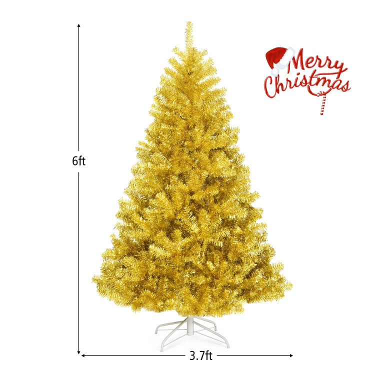 6/7.5 Feet Artificial Tinsel Christmas Tree Hinged with Foldable Stand-6 ftCostway Gallery View 4 of 12