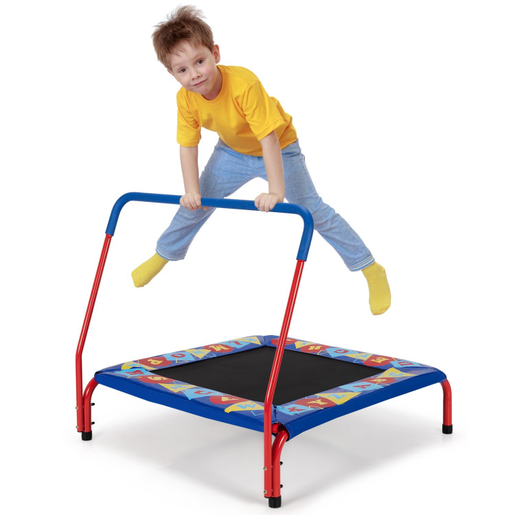 bus Sport Følg os 36 Inch Kids Indoor Outdoor Square Trampoline with Foamed Handrail - Costway
