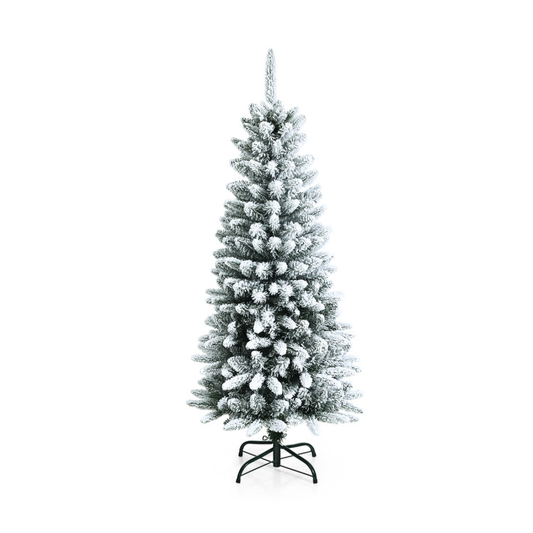 Snow-Flocked Hinged Artificial Christmas Pencil Tree with Mixed Tips-4.5 ftCostway Gallery View 3 of 10