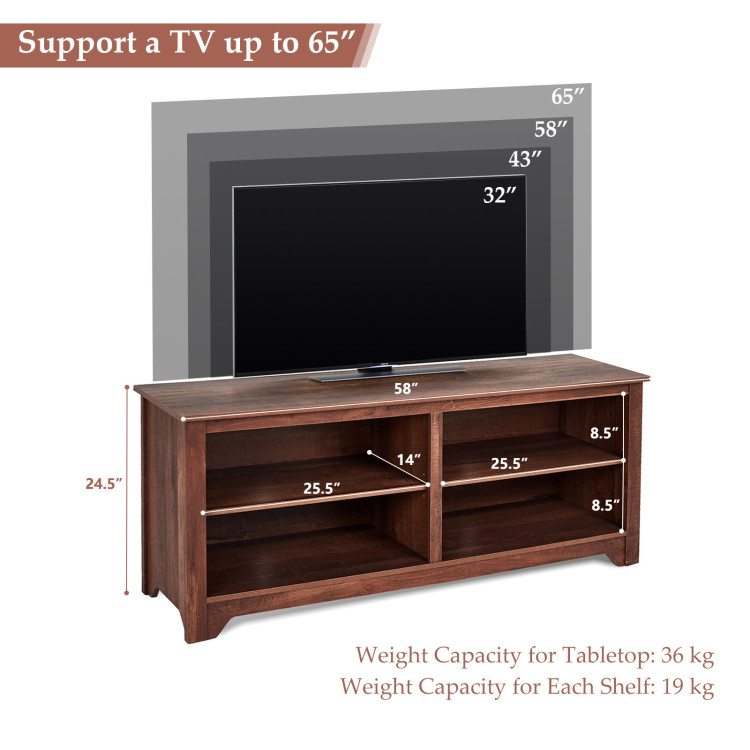 58 Inch Wood TV Stand for TVs up to 65 Inches with 4 Open Storage ShelvesCostway Gallery View 4 of 9