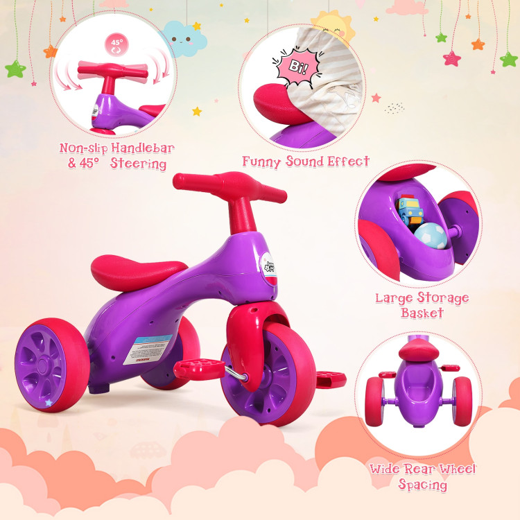 2 in 1 Toddler Tricycle Balance Bike Scooter Kids Riding Toys w/ Sound & Storage-PurpleCostway Gallery View 11 of 11