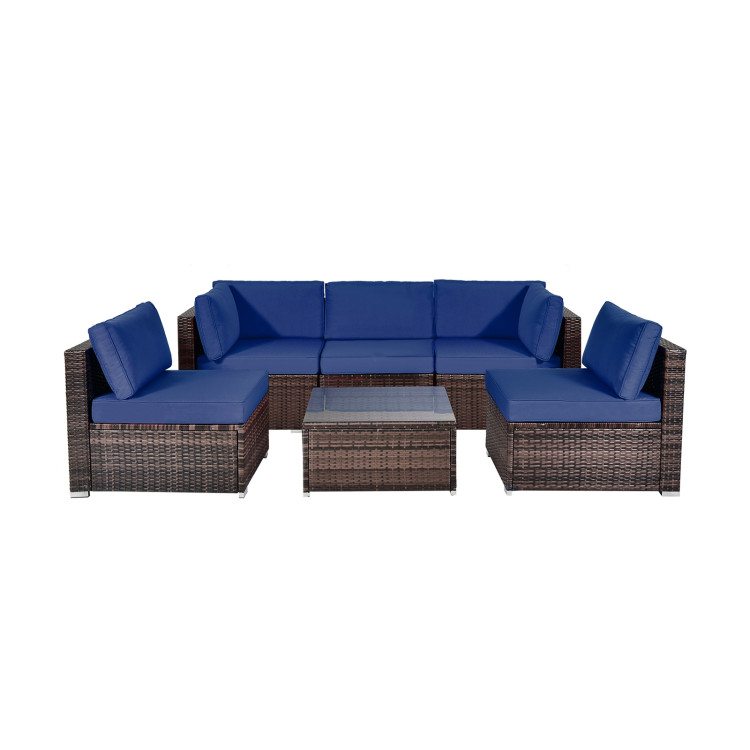 6 Pieces Patio Rattan Furniture Set with Cushions and Glass Coffee Table-NavyCostway Gallery View 1 of 10
